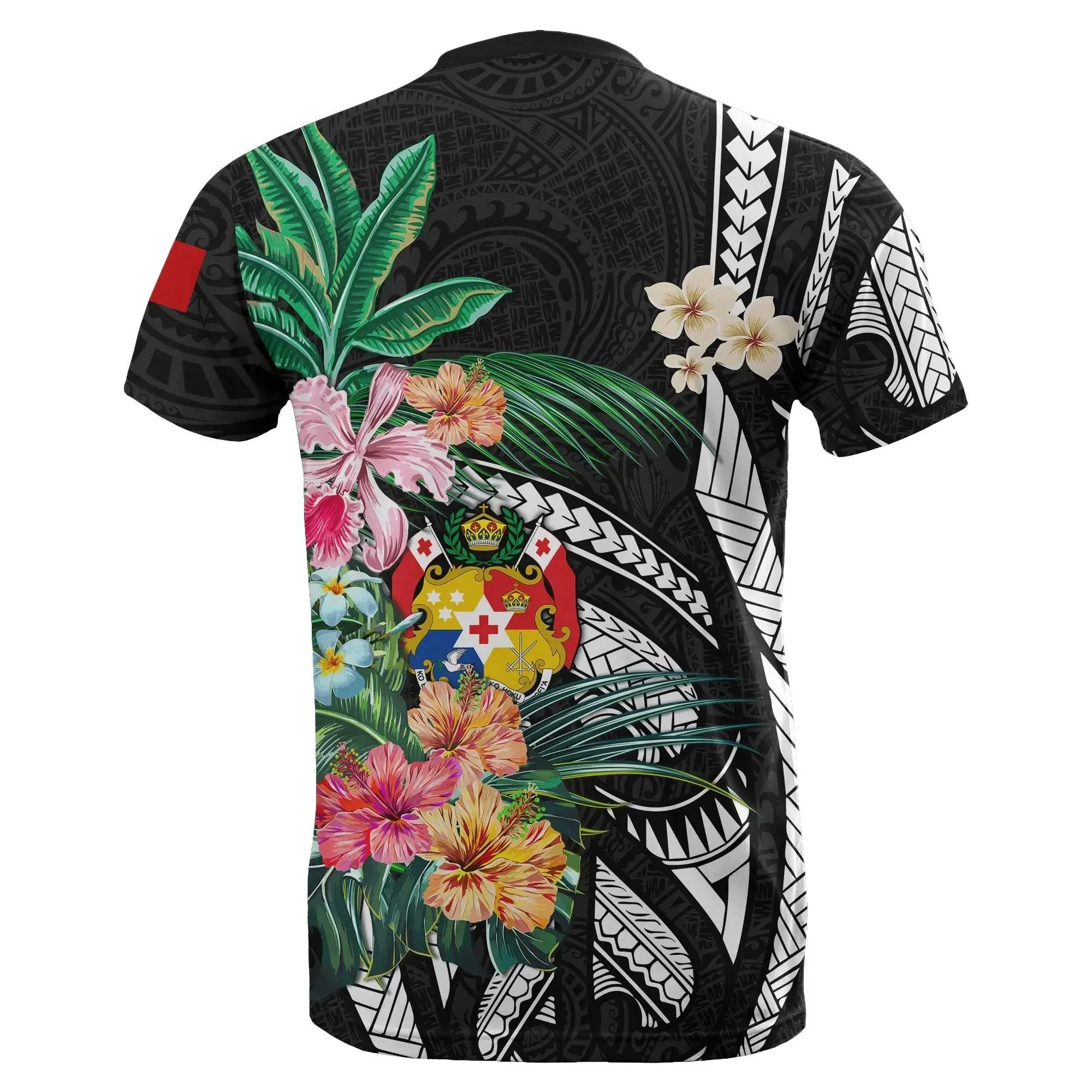 Tonga T-Shirt Coat Of Arms Polynesian With Hibiscus TH5