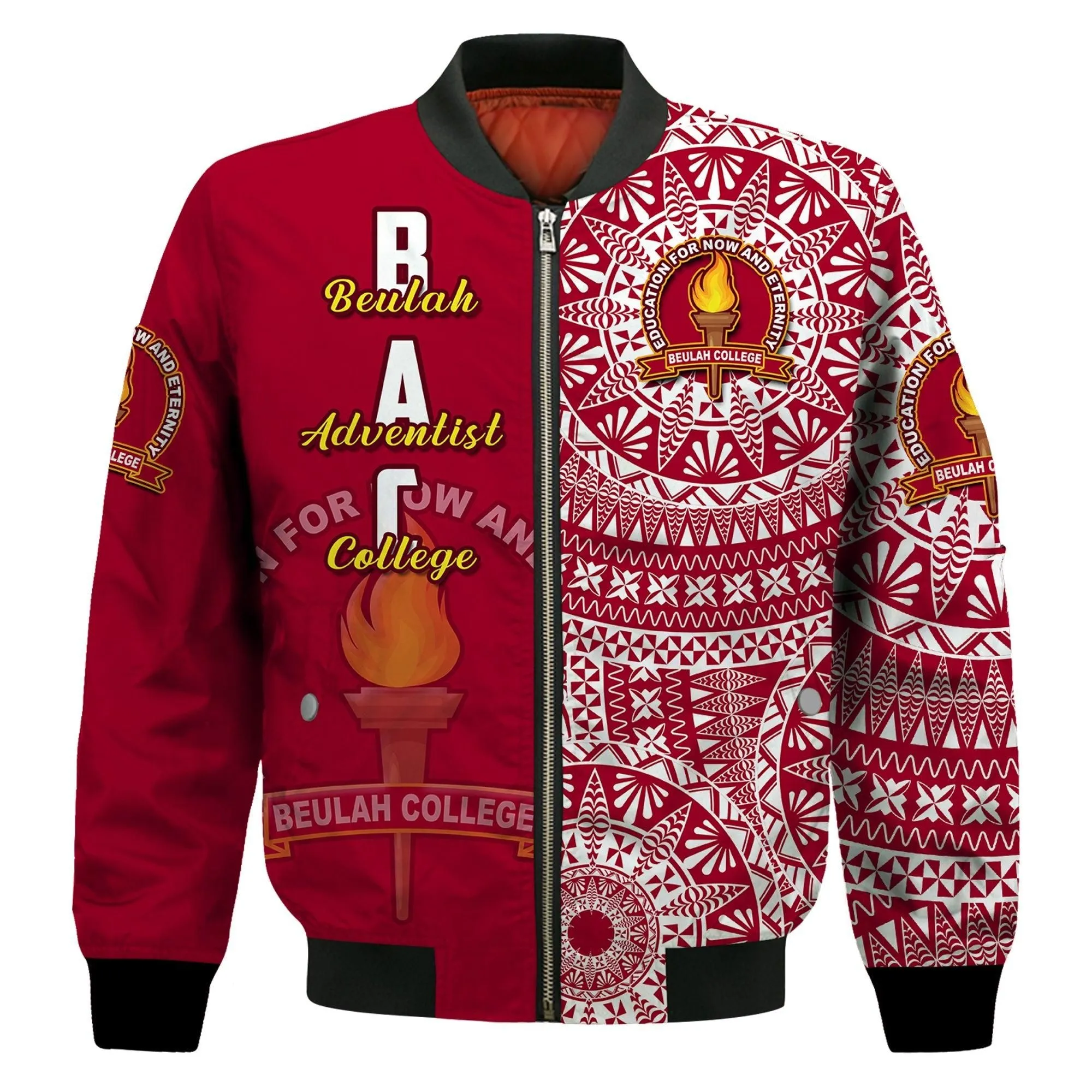 (Custom Personalised) Beulah Tonga College Bomber Jacket Tongan Ngatu Pattern LT14