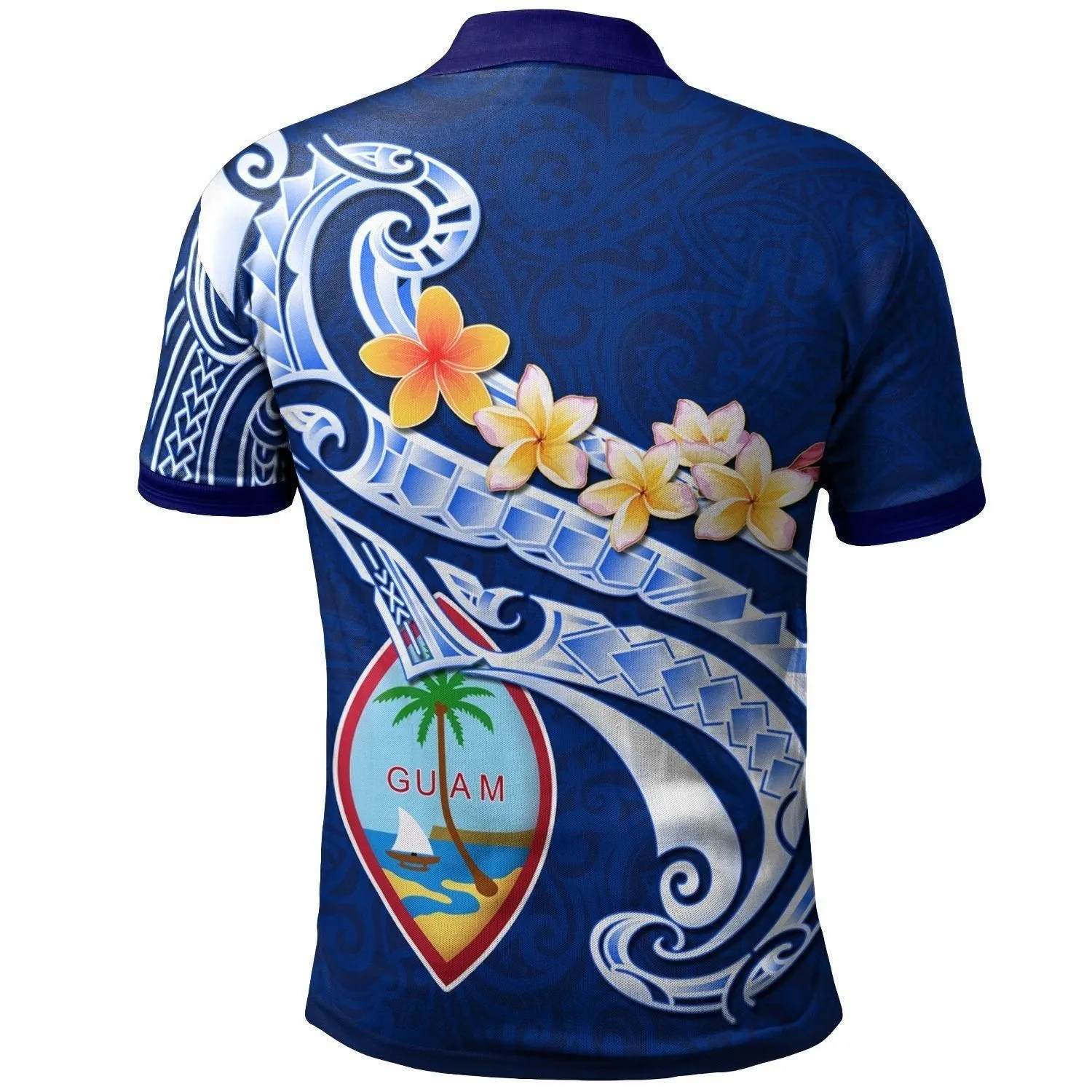 Guam Polo Shirt - Guam Seal Polynesian Patterns Plumeria (Blue)