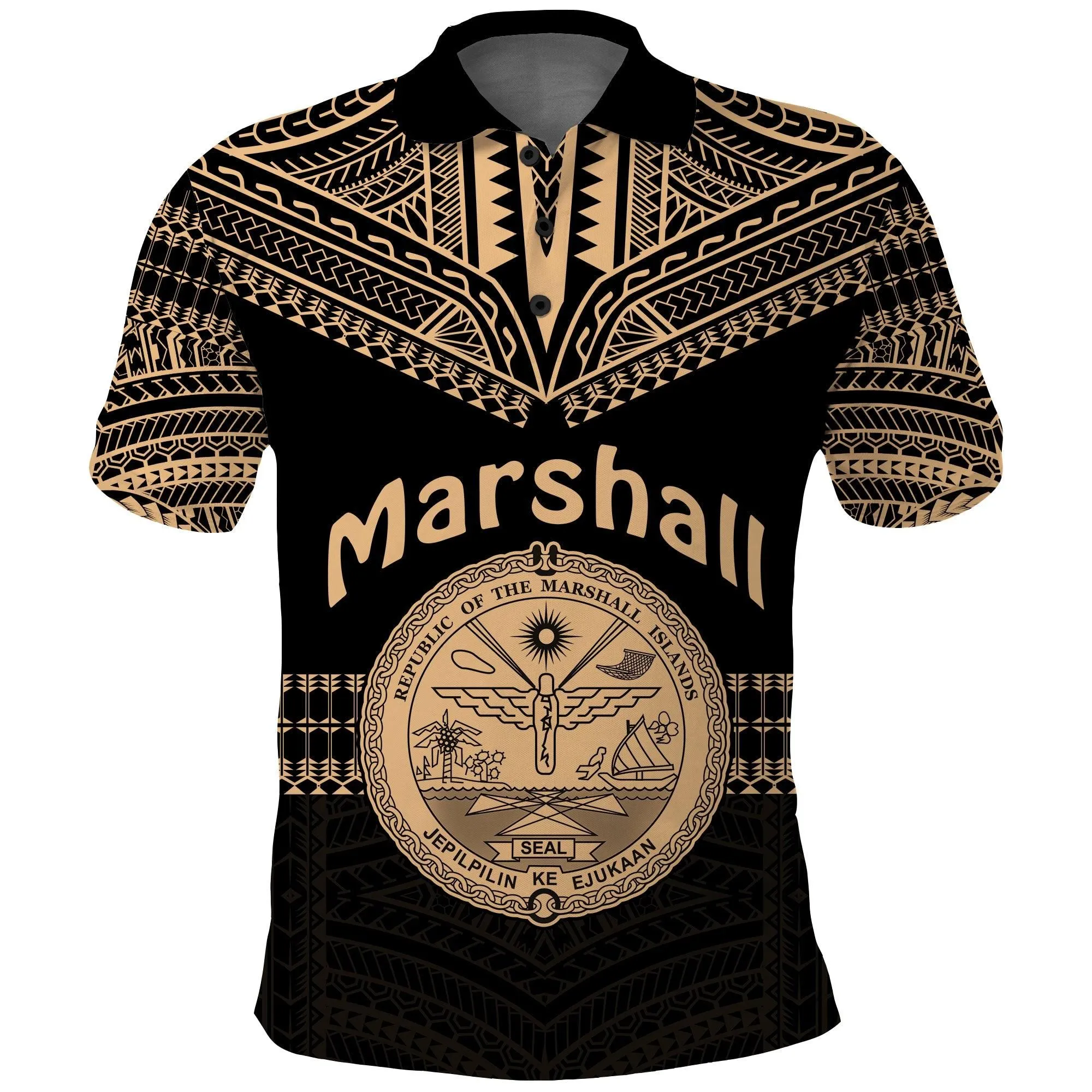 (Custom Text and Number) Marshall Islands Polo Shirt Best Tattoo Version Golden LT13