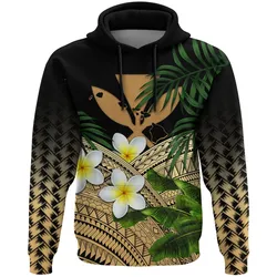 Kanaka Maoli (Hawaiian) Hoodie, Polynesian Plumeria Banana Leaves Gold