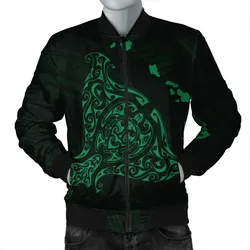 Alohawaii Jacket - Hawaiian Map Manta Ray Green Polynesian Bomber Jacket - AH - J4R