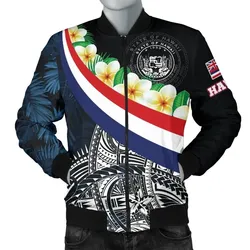 Polynesian Hawaii Men's Bomber Jacket - Hawaii Seal With Plumeria Style - BN18