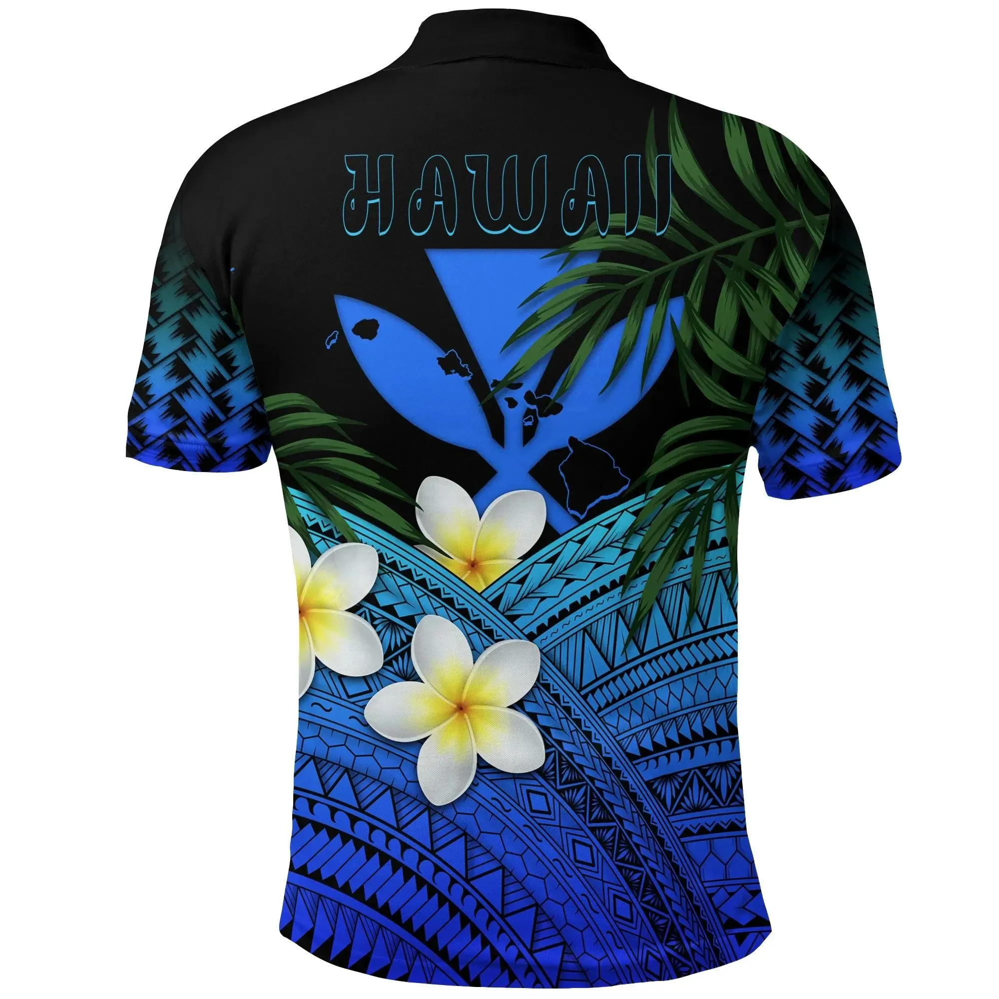 Alohawaii Shirt - Polo Shirt Kanaka Maoli (Hawaiian) Polynesian Plumeria Banana Leaves Blue A02