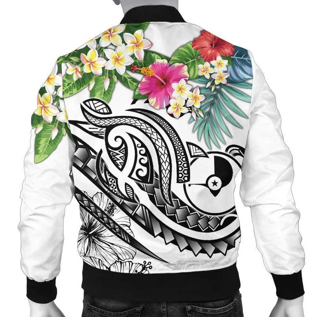 YAP Polynesian Mens Bomber - Summer Plumeria (White)