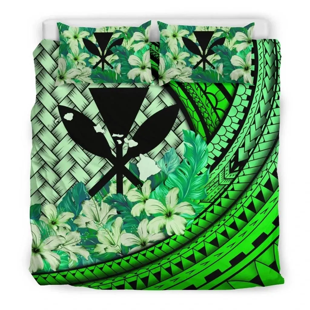 Alohawaii Bedding Set - Cover and Pillow Cases Kanaka Maoli (Hawaiian) - Lauhala Polynesian Hibiscus Green A24