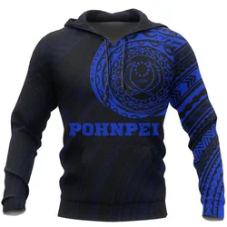 Pohnpei Hoodie - Pohnpei Flag Polynesian Tattoo Style Blue
