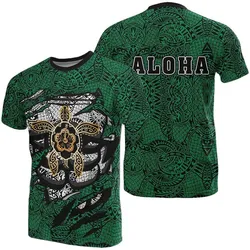 Hibiscus Polynesian Green Hawaii Turtle T Shirt