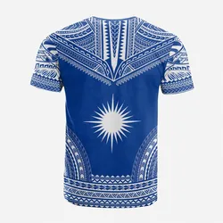 Marshall Islands Custom Personalised T Shirt - Marshall Islands Flag Polynesian Chief Tattoo Blue Version