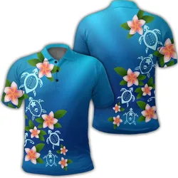 Hawaiian Tuttle and Plumeria Flower In The Sea Polynesian Polo Shirt