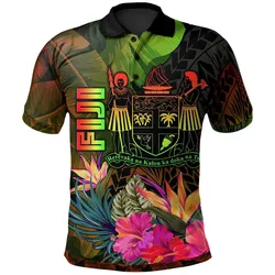 Fiji Polynesian Polo Shirt -  Hibiscus and Banana Leaves