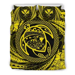 Hawaiian Kanaka Honu Hibiscus Tornado Yellow Polynesian Bedding Set - AH - JD