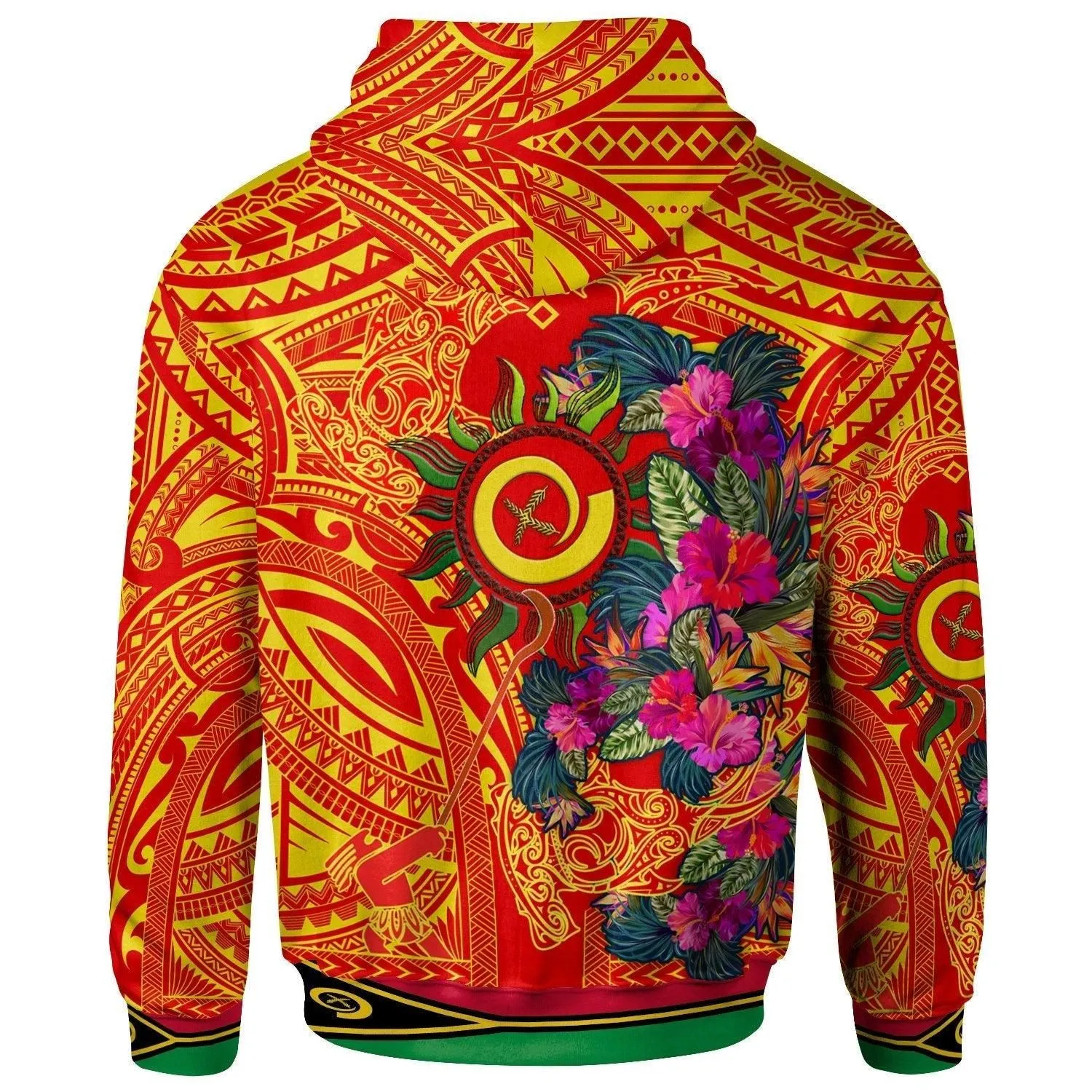 Polynesian Hoodie - Vanuatu Symbols With Hibiscus Ver03