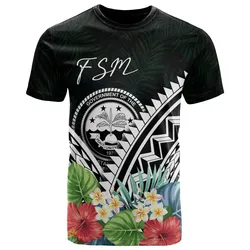 Alohawaii T-Shirt - Tee Federated States of Micronesia Polynesian - FSM Coat of Arms & Polynesian Tropical Flowers White - BN22