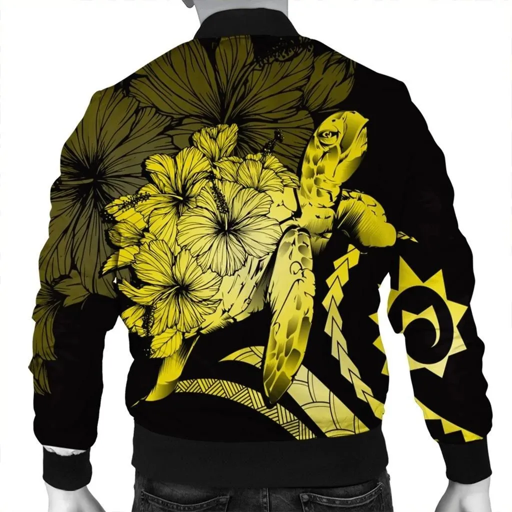 FamilyGater Jacket - Hawaii Turtle Hibiscus Polynesian Vintage Bomber Jacket - Yellow - AH - J4R