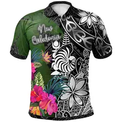 New Caledonia Polo Shirt - Turtle Plumeria Banana Leaf Crest - BN11