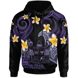Fiji Hoodie - Custom Personalised Polynesian Waves with Plumeria Flowers (Purple)