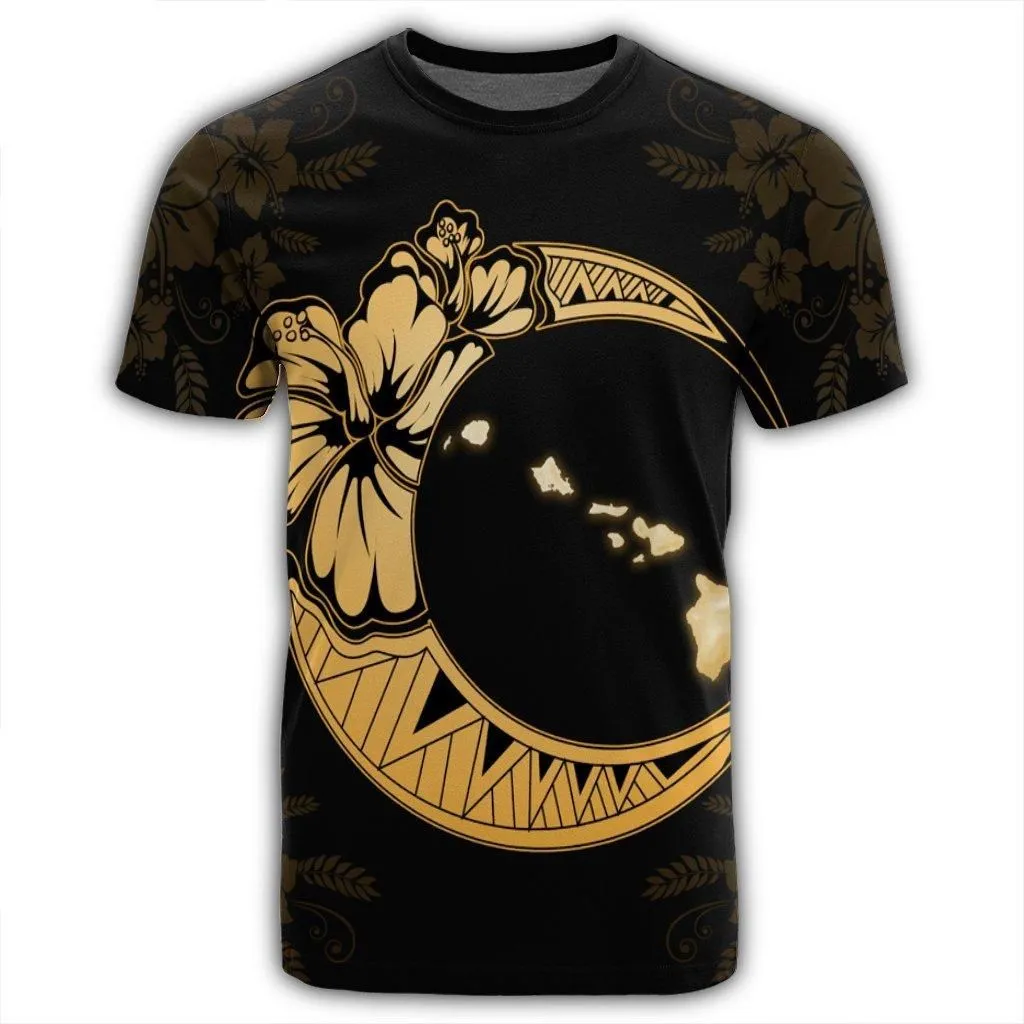 Hawaiian Map Hibiscus Turtle Polynesian Moon T-Shirt Yellow - AH