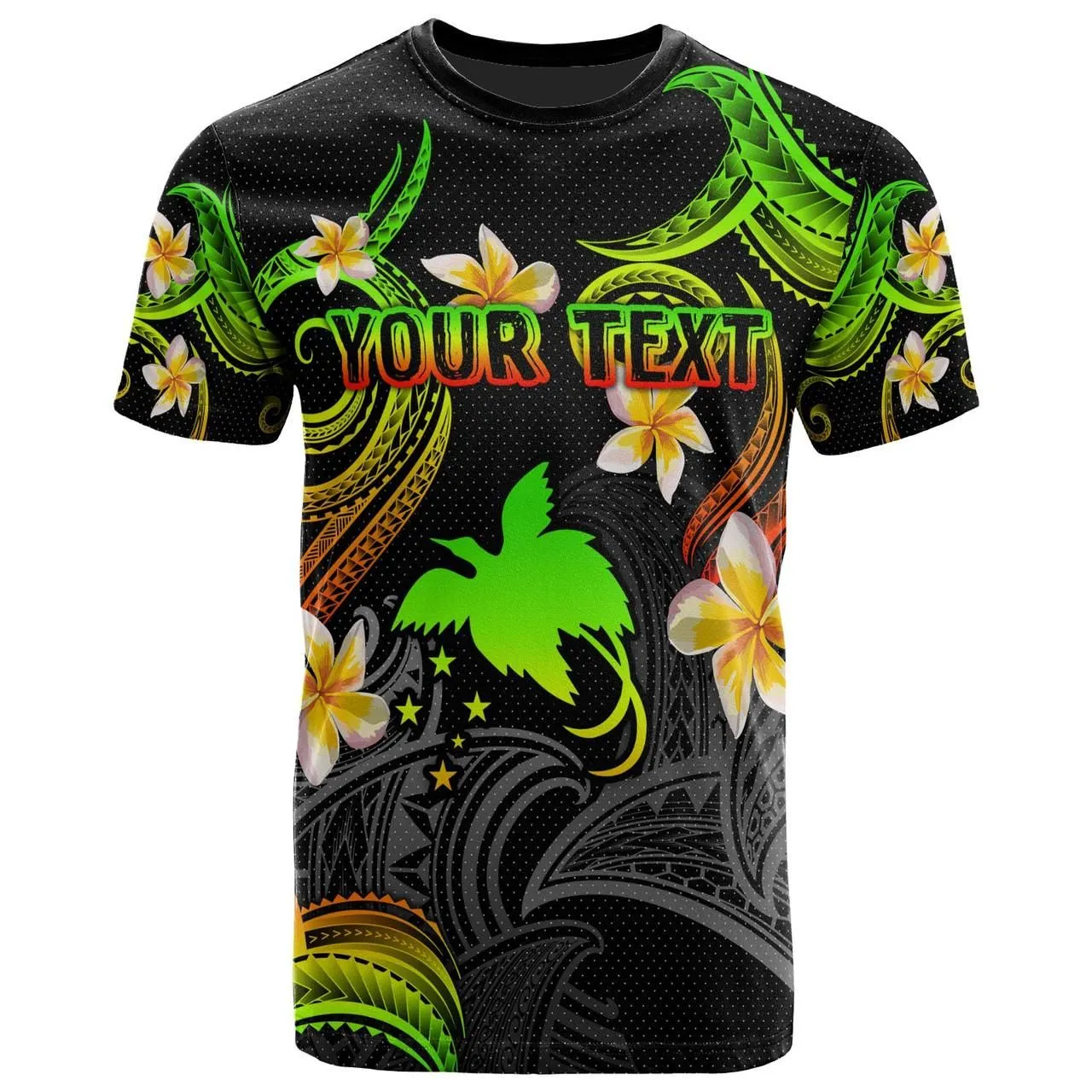 Papua New Guinea T-shirt - Custom Personalised Polynesian Waves with Plumeria Flowers (Reggae)
