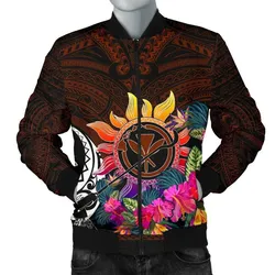 Polynesian Mens Bomber Jackets - Hawaii Kanaka Maoli and Hibiscus Flowers With Polynesian Patterns