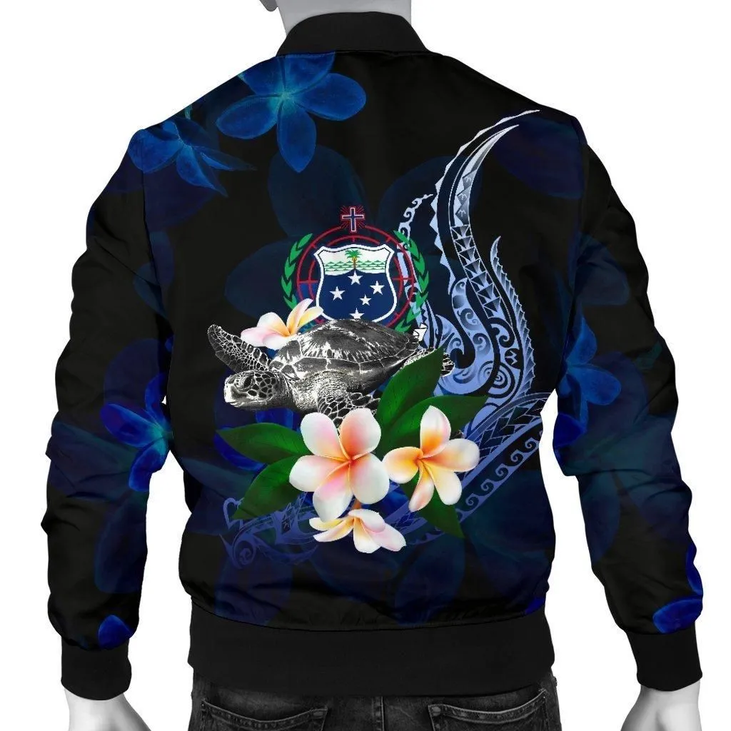 Samoa Polynesian Mens Bomber Jacket - Turtle With Plumeria Flowers
