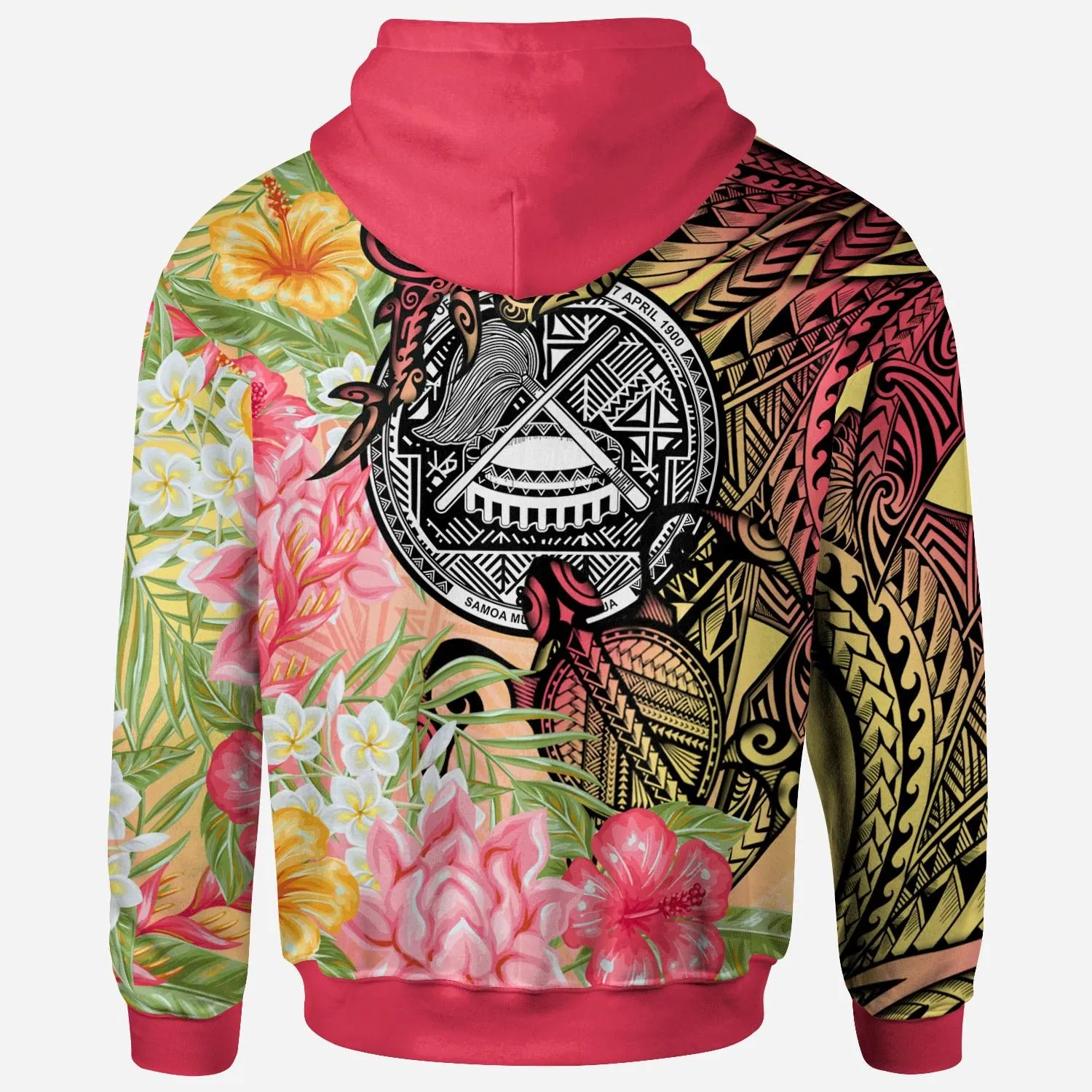 American Samoa Hoodie - Flowers Tropical With Sea Animals