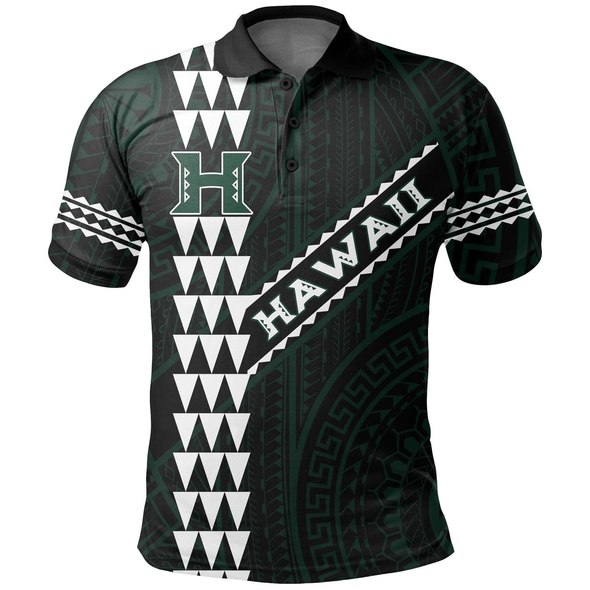 Hawaii Kakau Warrior Polynesian Football Polo Shirt - Black