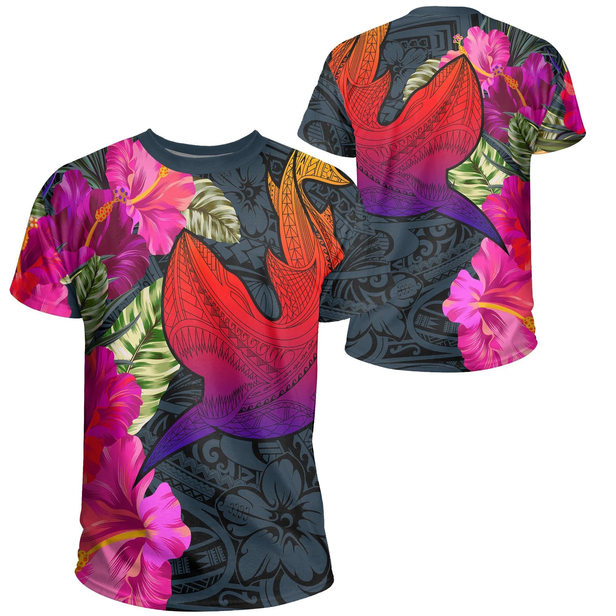 Hawaii Polynesian Hibiscus Shark T Shirt Ah Rock Style J5 Hawaiian Shorts Beach Short Sleeve