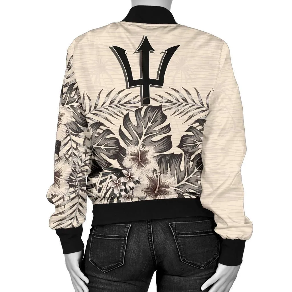 Barbados Womens Bomber Jacket - The Beige Hibiscus