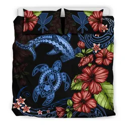 Kanaka Maoli (Hawaiian) Bedding Set Turtle and Shark Hibiscus Duvet Cover