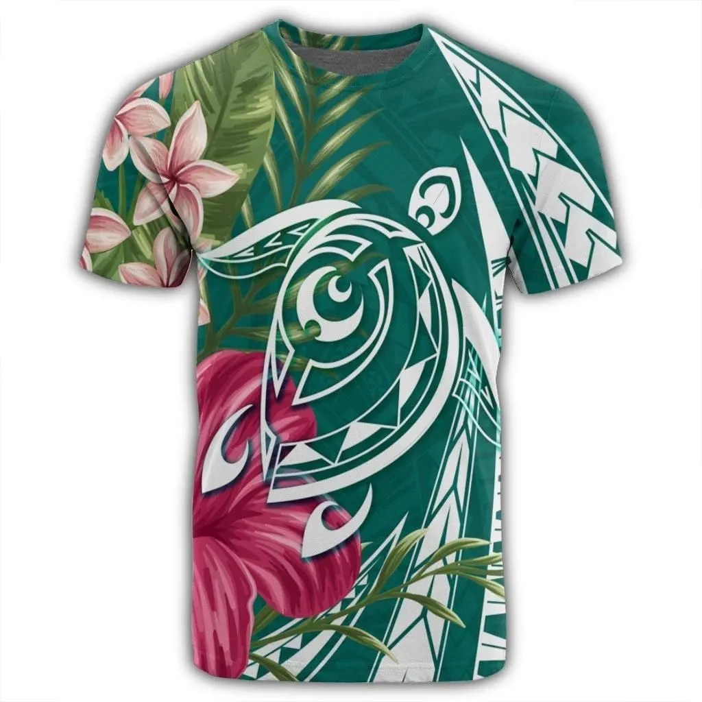 Alohawaii Tee - Hawaii Polynesian Turtle Tropical Hibiscus Plumeria T-shirt Turquoise - AH - J4R