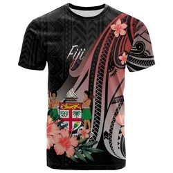 Fiji T shirt - Red Polynesian Hibiscus Pattern Style