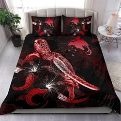 Papua New Guinea Polynesian Bedding Set - Turtle With Blooming Hibiscus Red