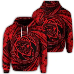 Hawaiian Kanaka Honu Hibiscus Tornando Polynesian Red Hoodie