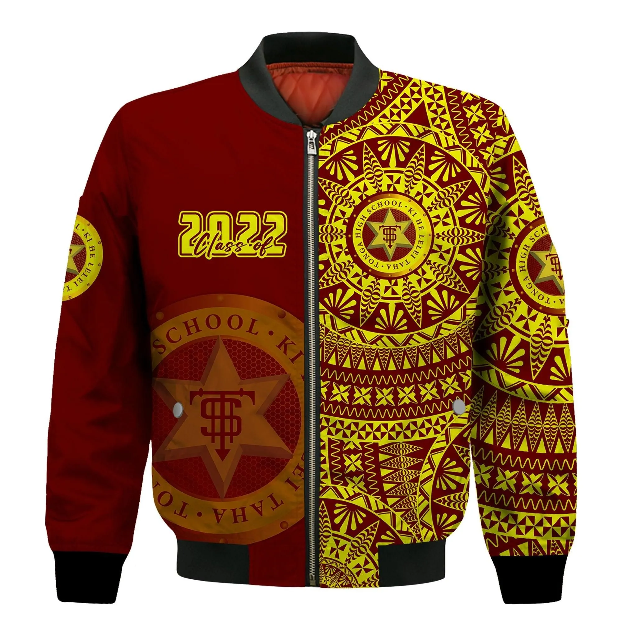 (Custom Text And Number) Tonga High School Bomber Jacket Class Of Year Tongan Ngatu Pattern LT14
