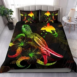 Papua New Guinea Polynesian Bedding Set - Turtle With Blooming Hibiscus Reggae