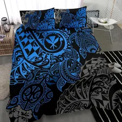 Polynesian Hawaii (Kanaka Maoli) Bedding Set - Blue Hibiscus Turtle Flowing - Bn11