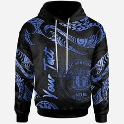Niue Polynesian Custom Personalised Hoodie - Poly Tattoo Blue Version