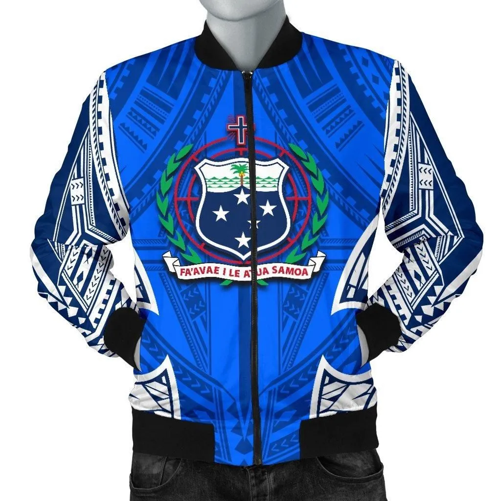 Samoa Polynesian Mens Bomber Jacket - Samoan Pattern With Seal