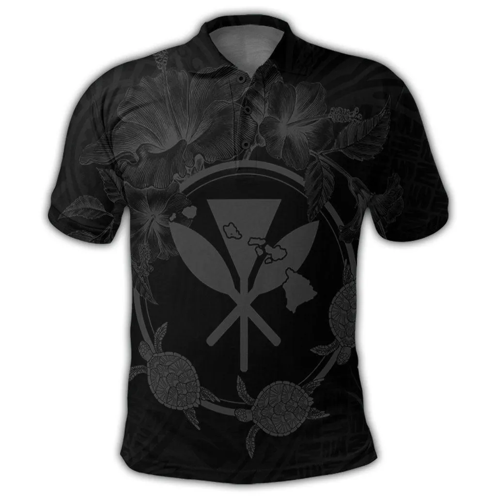 Hawaii Kanaka Turtle Hibiscus Polynesian Polo Shirt - Anthea Style Gray