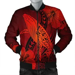 Alohawaii Jacket - Hawaiian Map Whale Swim Hibiscus Polynesian Bomber Jacket - Red - AH - J6R
