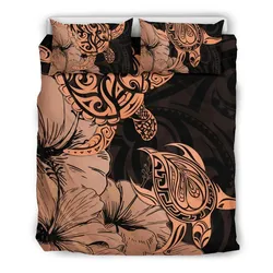 FamilyGater Bedding Set - Cover and Pillow Cases Hawaii Turtle Polynesian Hibiscus Art Gold Orange AH J1