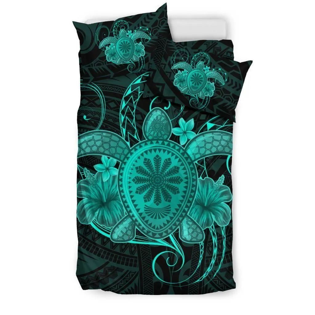 Alohawaii Bedding Set - Cover and Pillow Cases Hawaii Turtle Hibiscus Polynesian - Full Style - Turquoise - AH J4