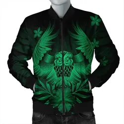 Alohawaii Jacket - Hawaiian Owl Hibiscus Plumeria Polynesian Bomber Jacket - Green - AH - J4R