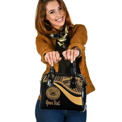 American Samoa Custom Personalised Shoulder Handbag - Gold Polynesian Tentacle Tribal Pattern