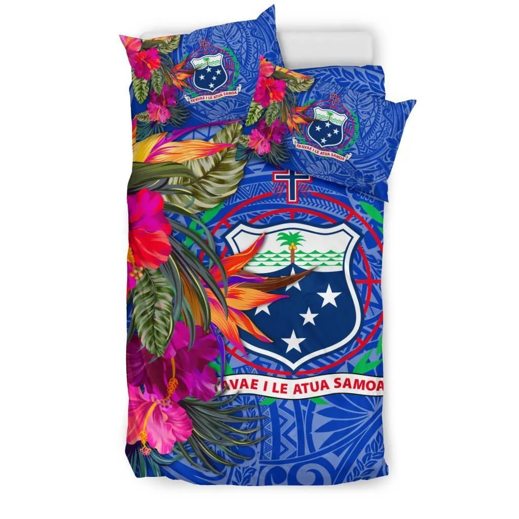 Samoa Bedding Set - Hibiscus Polynesian Pattern Blue Version