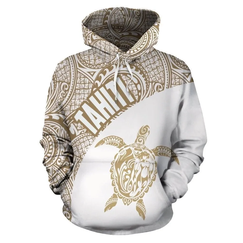 Tahiti Hoodie - Tahiti Turtle Mermaid Polynesian Tattoo Gold White Version6