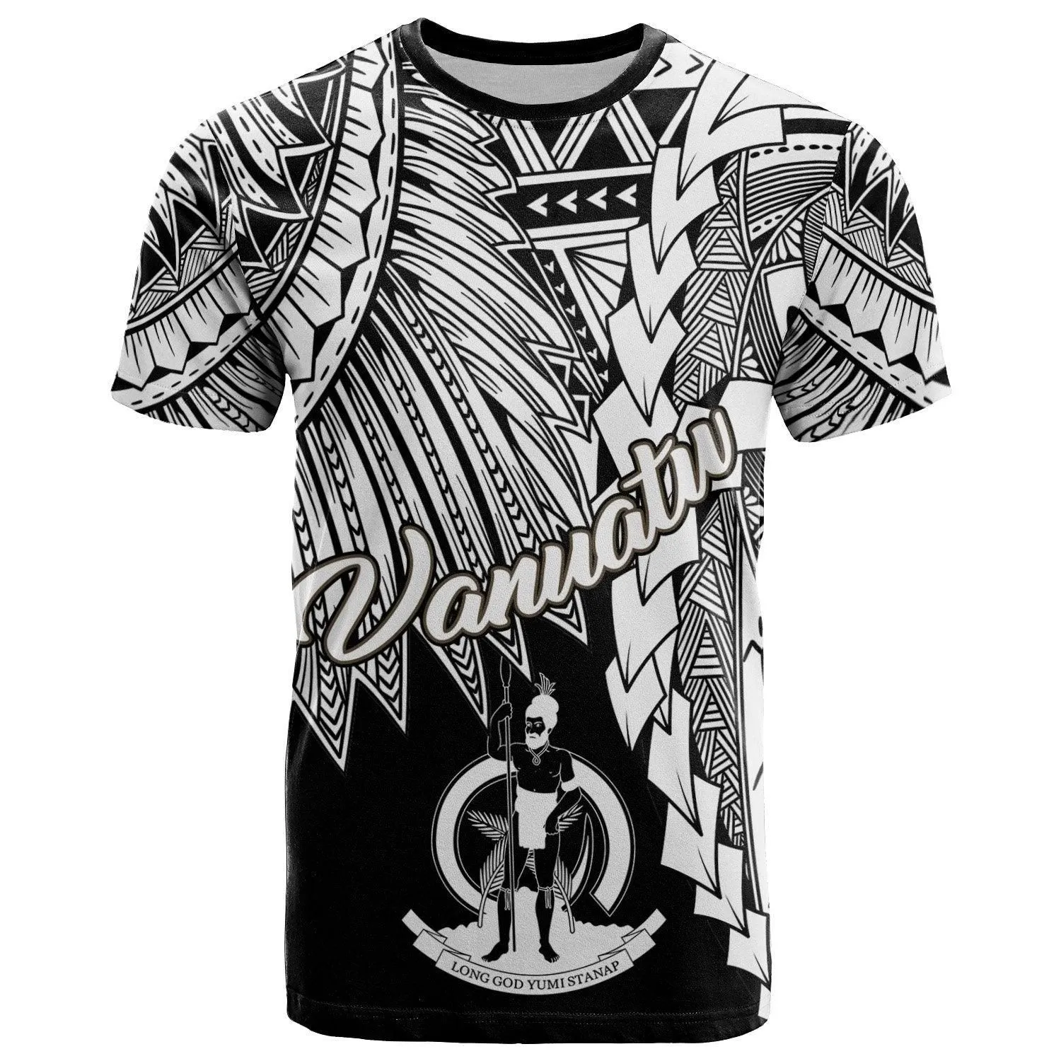 Vanuatu Polynesian T-Shirt - Tribal Wave Tattoo White
