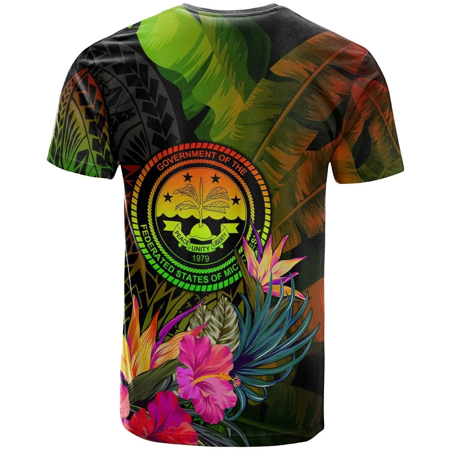 Federated States of Micronesia Polynesian T-Shirt -Hibiscus and Banana Leaves