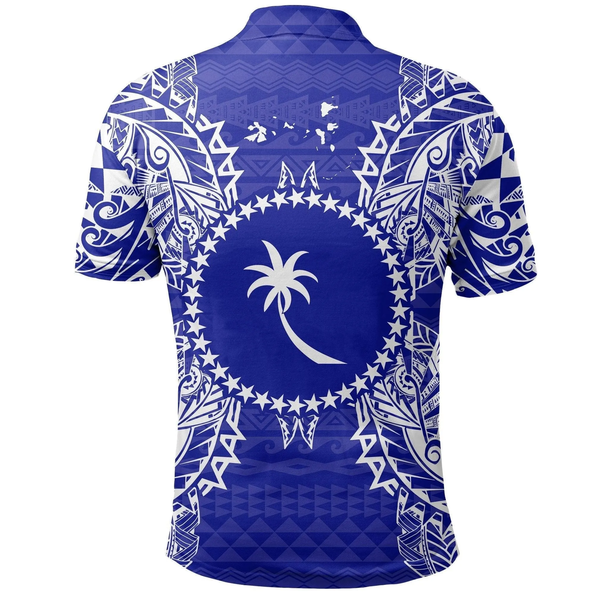 Chuuk Polo Shirt - Chuuk Flag Map Polynesian Tattoo Blue